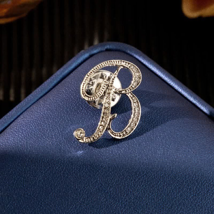 Initial Letter 26 Alphabet Silver Rhinestone Brooch
