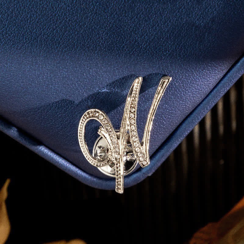 Initial Letter 26 Alphabet Silver Rhinestone Brooch