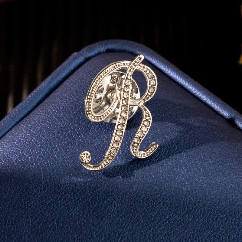 Initial Letter 26 Alphabet Silver Rhinestone Brooch