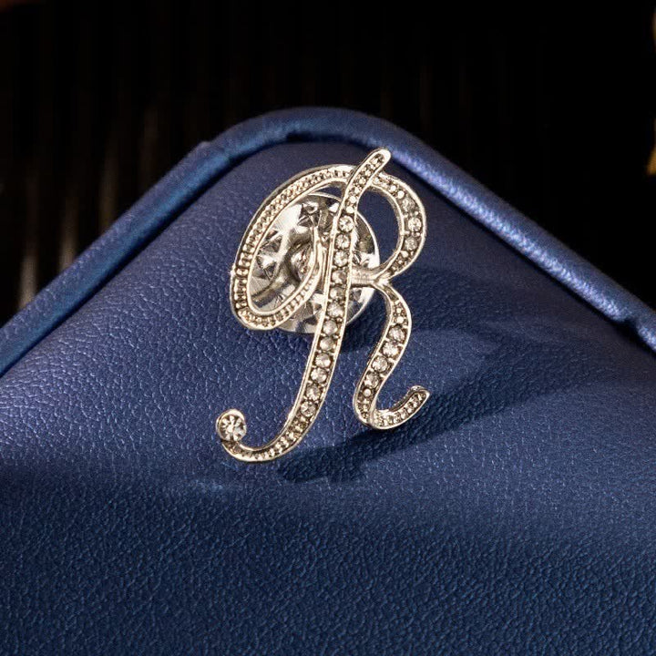 Initial Letter 26 Alphabet Silver Rhinestone Brooch