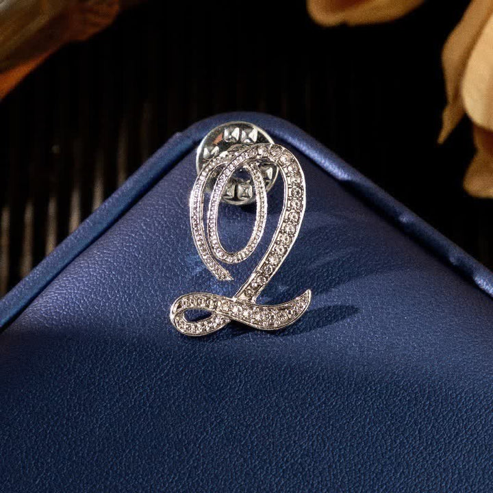 Initial Letter 26 Alphabet Silver Rhinestone Brooch