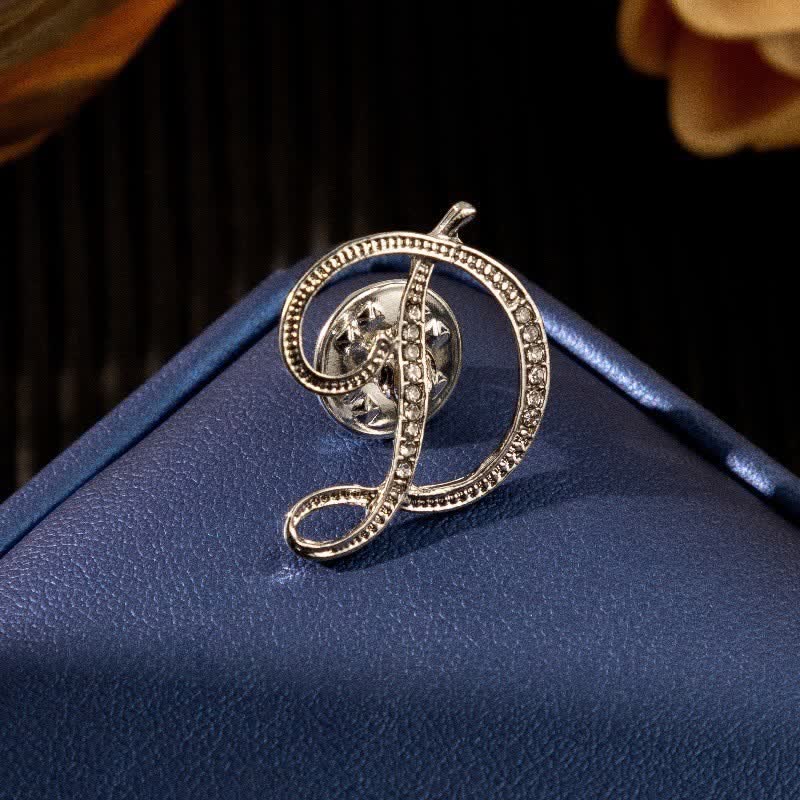 Initial Letter 26 Alphabet Silver Rhinestone Brooch