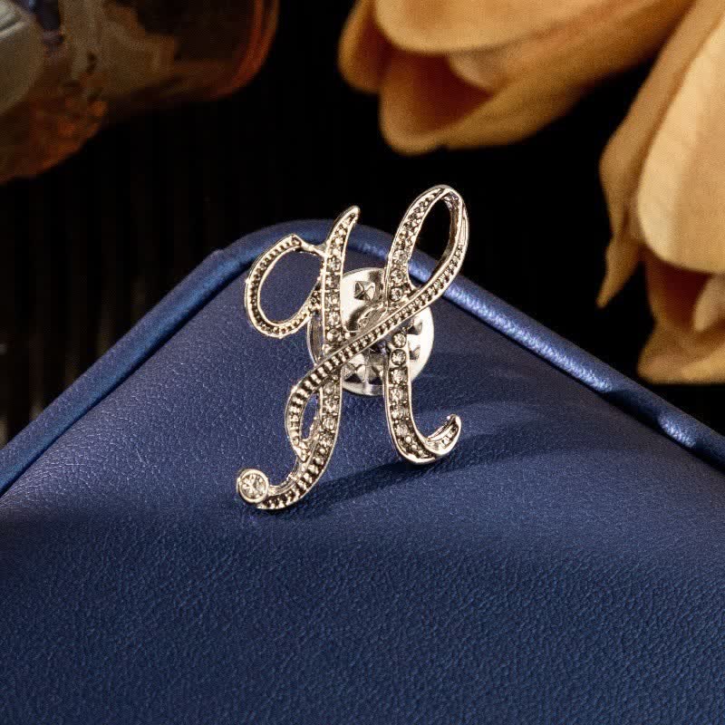 Initial Letter 26 Alphabet Silver Rhinestone Brooch