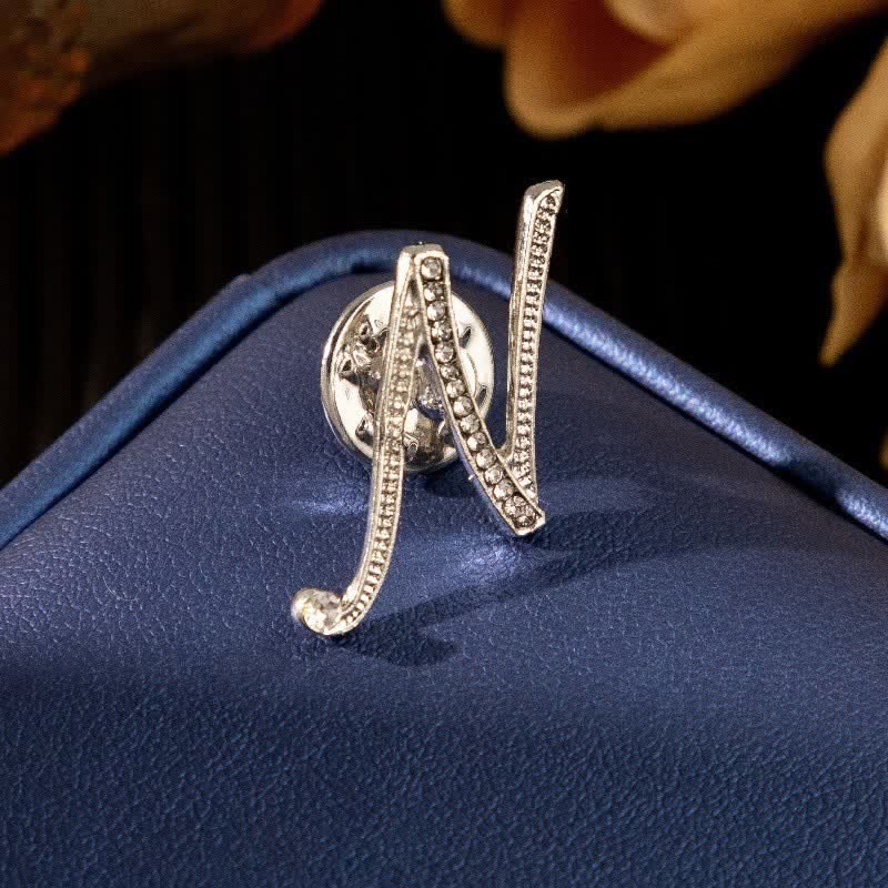 Initial Letter 26 Alphabet Silver Rhinestone Brooch