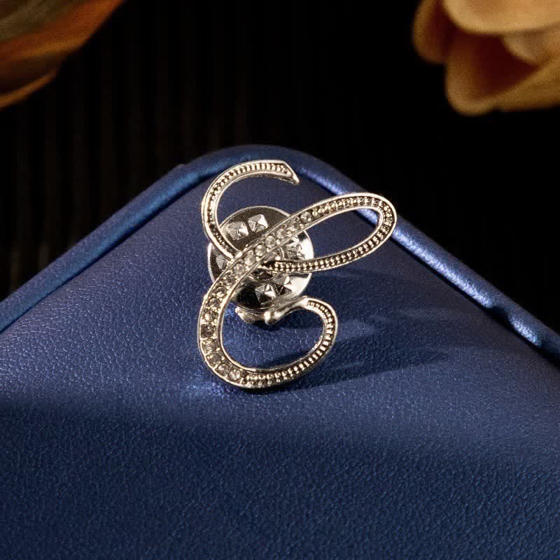 Initial Letter 26 Alphabet Silver Rhinestone Brooch