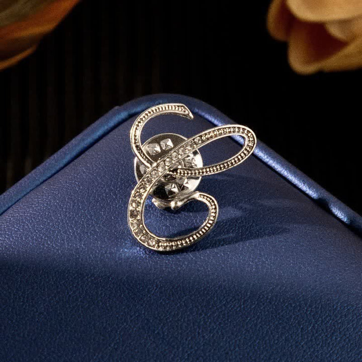 Initial Letter 26 Alphabet Silver Rhinestone Brooch