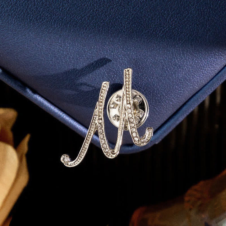 Initial Letter 26 Alphabet Silver Rhinestone Brooch