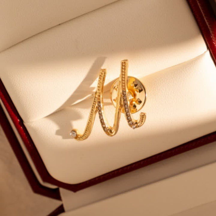 Gold Initial Letter 26 Alphabet Rhinestone Brooch