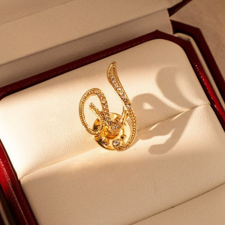 Gold Initial Letter 26 Alphabet Rhinestone Brooch