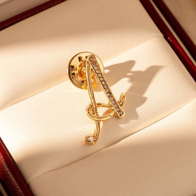 Gold Initial Letter 26 Alphabet Rhinestone Brooch - A - image 0