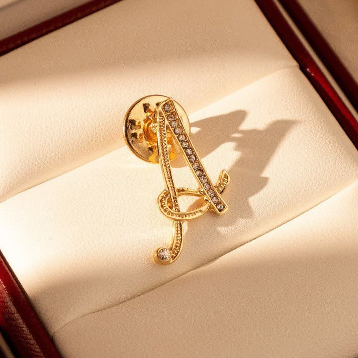 Gold Initial Letter 26 Alphabet Rhinestone Brooch - A - image 0