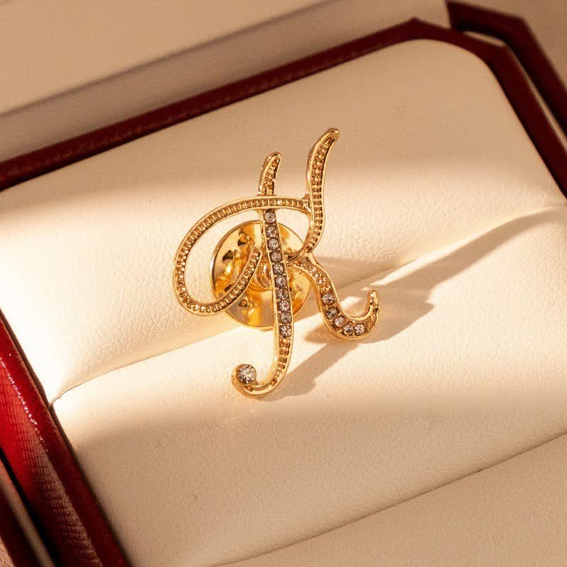 Gold Initial Letter 26 Alphabet Rhinestone Brooch