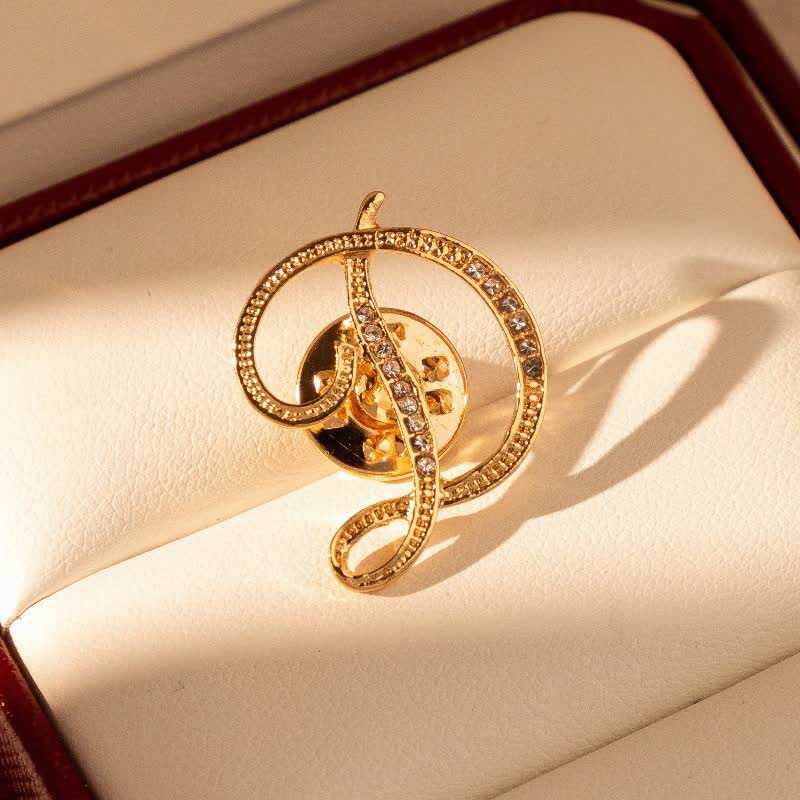 Gold Initial Letter 26 Alphabet Rhinestone Brooch