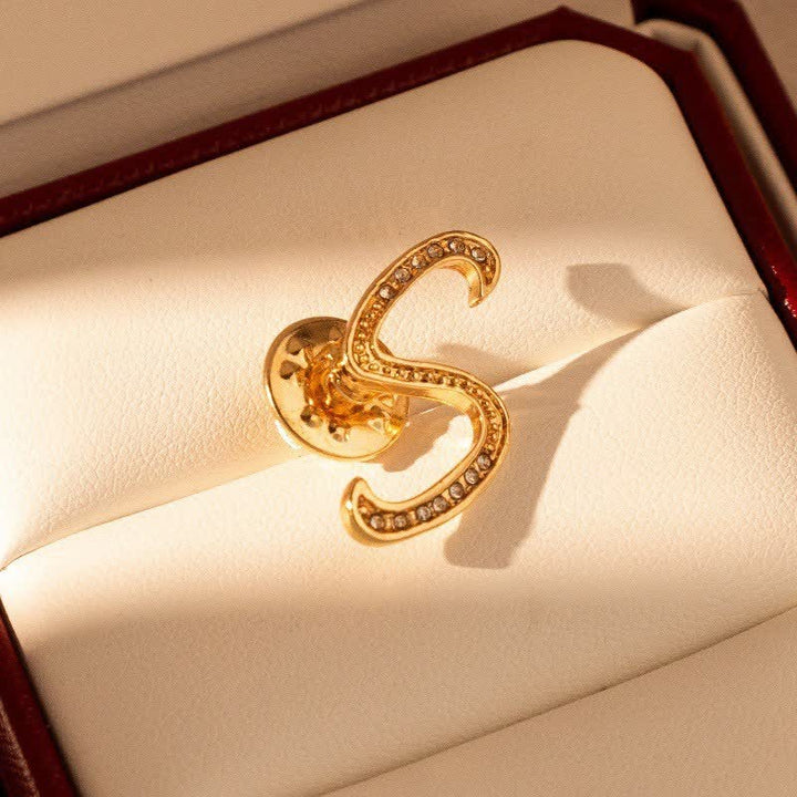 Gold Initial Letter 26 Alphabet Rhinestone Brooch