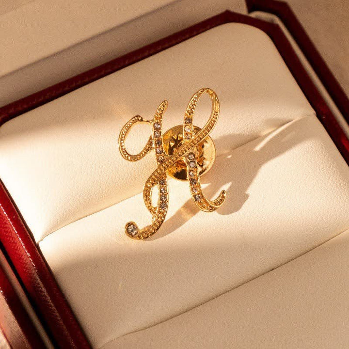 Gold Initial Letter 26 Alphabet Rhinestone Brooch