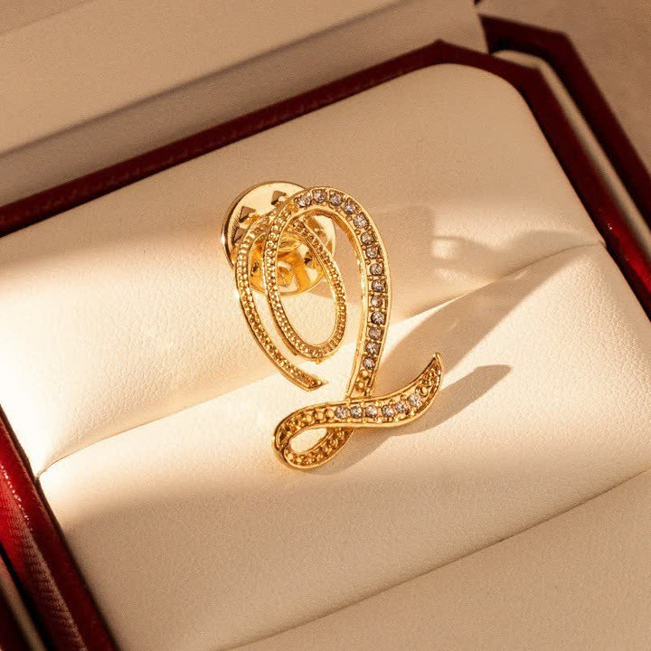 Gold Initial Letter 26 Alphabet Rhinestone Brooch