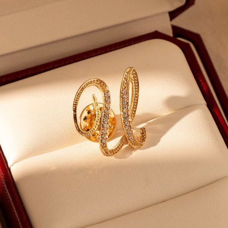 Gold Initial Letter 26 Alphabet Rhinestone Brooch - U - image 21