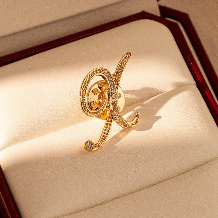 Gold Initial Letter 26 Alphabet Rhinestone Brooch