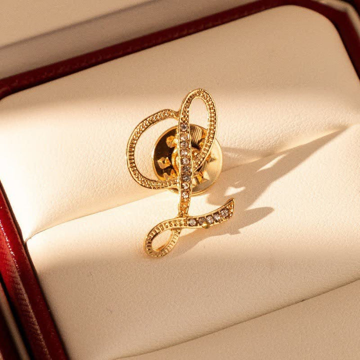 Gold Initial Letter 26 Alphabet Rhinestone Brooch
