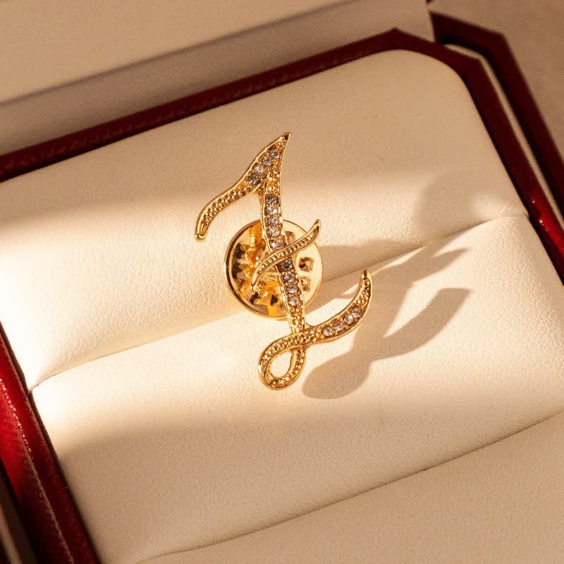 Gold Initial Letter 26 Alphabet Rhinestone Brooch
