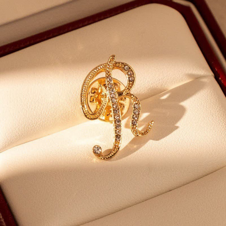 Gold Initial Letter 26 Alphabet Rhinestone Brooch - R - image 18