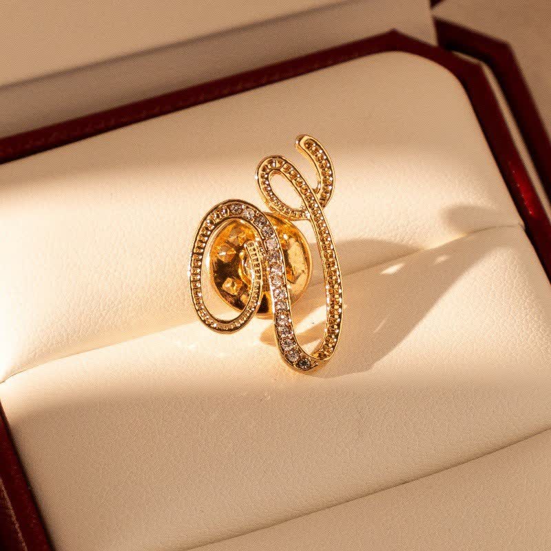 Gold Initial Letter 26 Alphabet Rhinestone Brooch