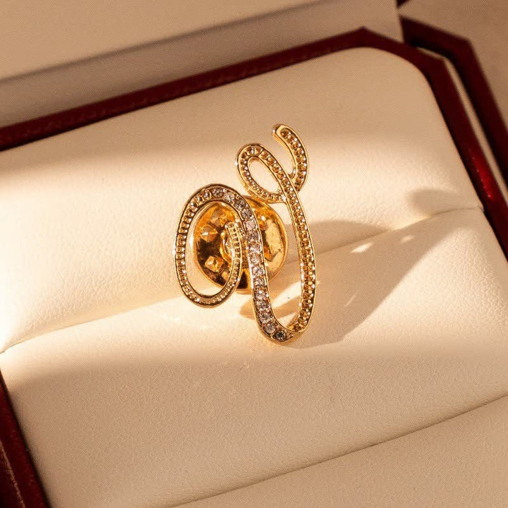 Gold Initial Letter 26 Alphabet Rhinestone Brooch