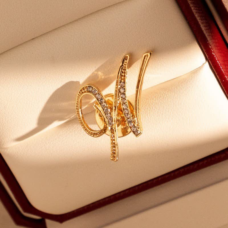 Gold Initial Letter 26 Alphabet Rhinestone Brooch