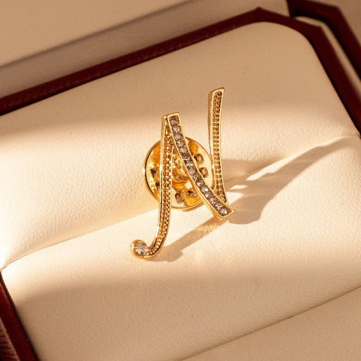 Gold Initial Letter 26 Alphabet Rhinestone Brooch