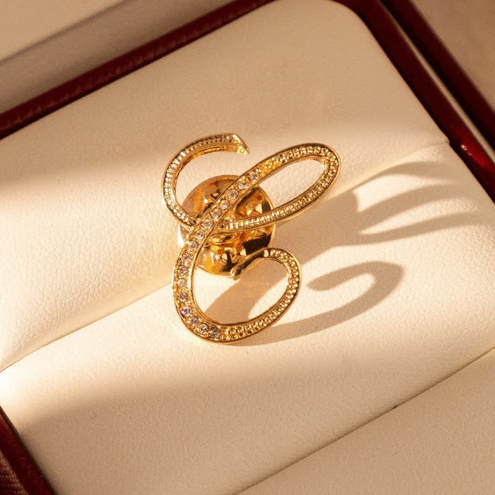 Gold Initial Letter 26 Alphabet Rhinestone Brooch