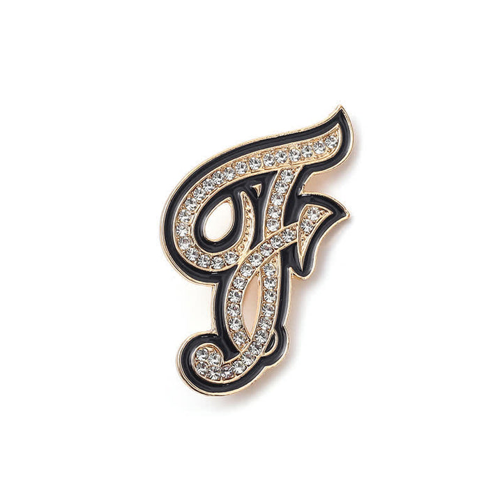 Black Enameled Initial Letter Rhinestone 26 Alphabet Brooch - F - image 10