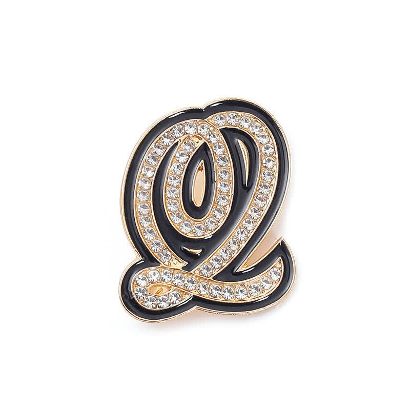 Black Enameled Initial Letter Rhinestone 26 Alphabet Brooch - Q - image 21