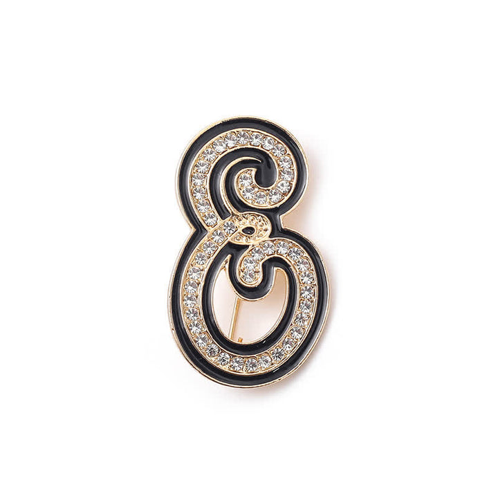 Black Enameled Initial Letter Rhinestone 26 Alphabet Brooch