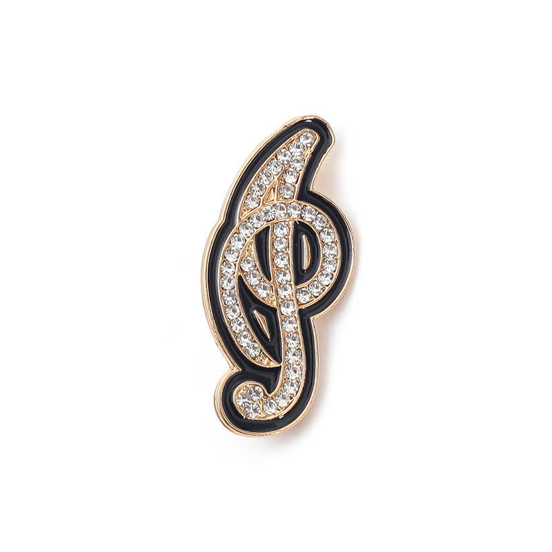 Black Enameled Initial Letter Rhinestone 26 Alphabet Brooch