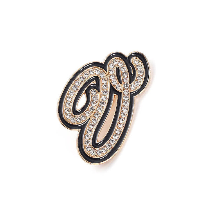 Black Enameled Initial Letter Rhinestone 26 Alphabet Brooch - V - image 26
