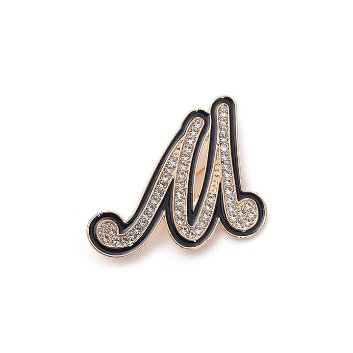 Black Enameled Initial Letter Rhinestone 26 Alphabet Brooch - M - image 17