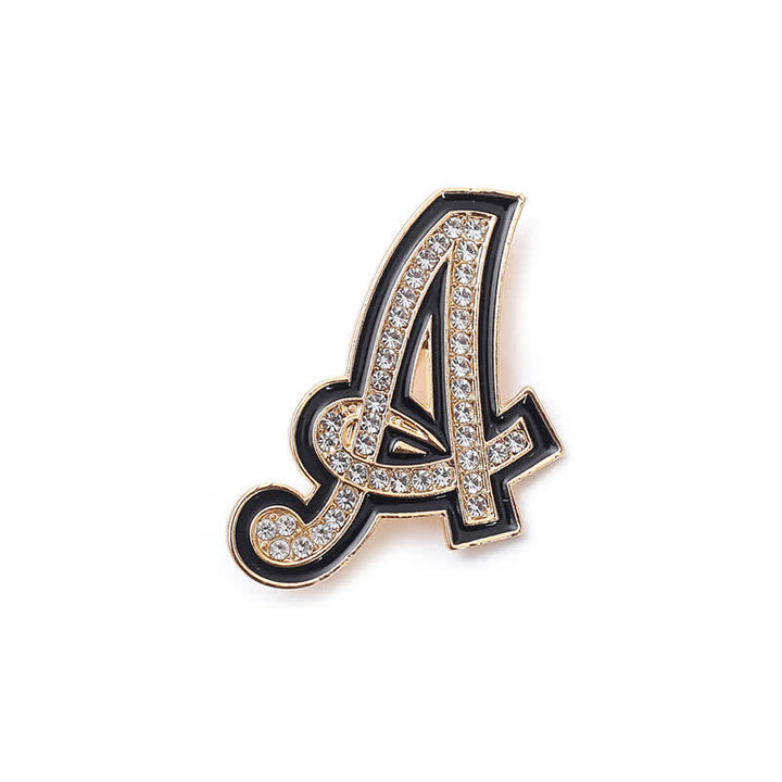 Black Enameled Initial Letter Rhinestone 26 Alphabet Brooch