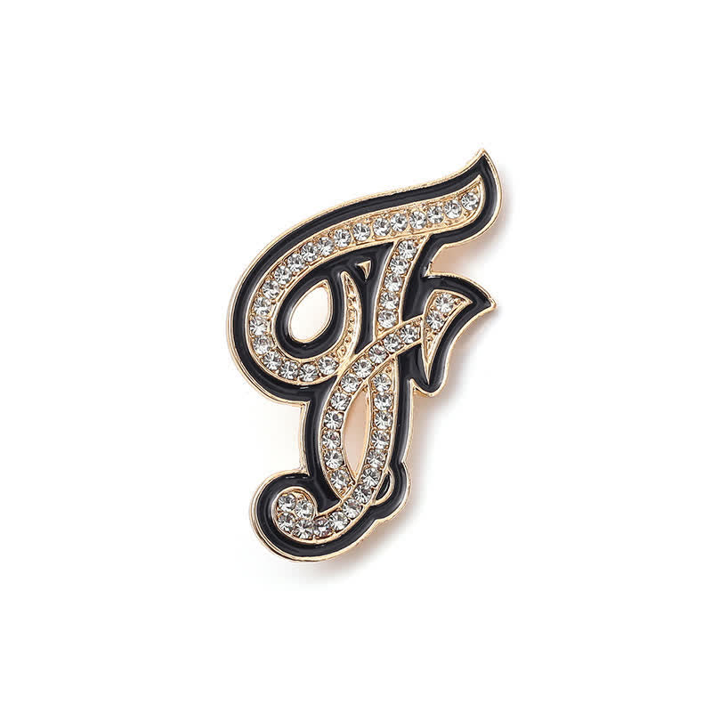Black Enameled Initial Letter Rhinestone 26 Alphabet Brooch - F - image 10