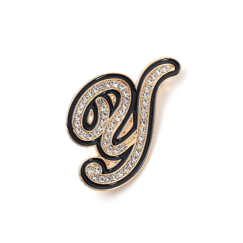 Black Enameled Initial Letter Rhinestone 26 Alphabet Brooch - Y - image 29