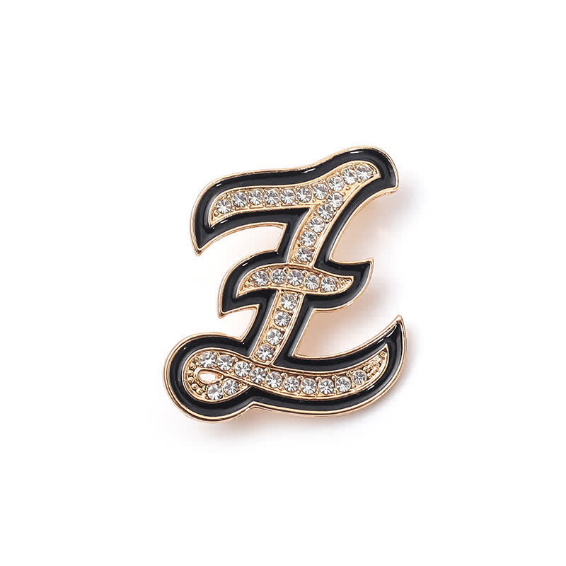 Black Enameled Initial Letter Rhinestone 26 Alphabet Brooch