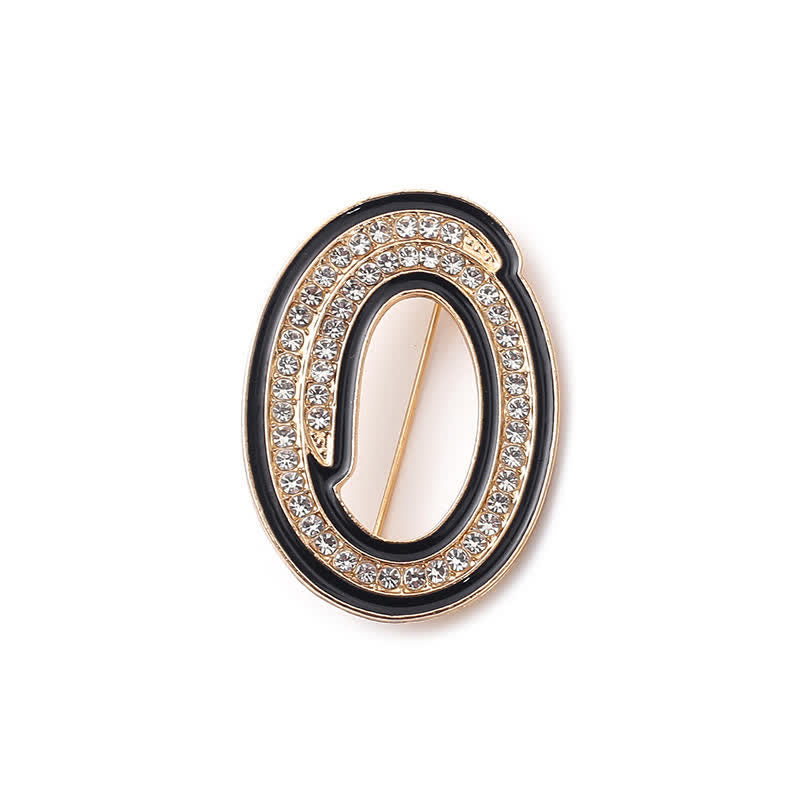 Black Enameled Initial Letter Rhinestone 26 Alphabet Brooch