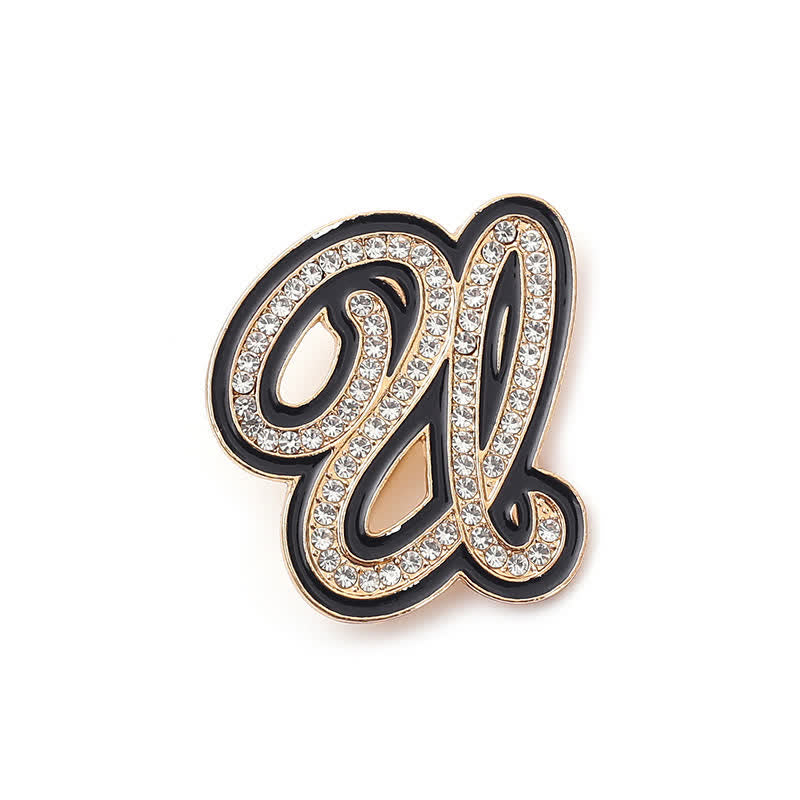 Black Enameled Initial Letter Rhinestone 26 Alphabet Brooch