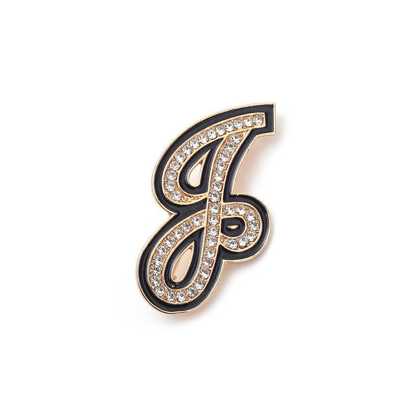 Black Enameled Initial Letter Rhinestone 26 Alphabet Brooch