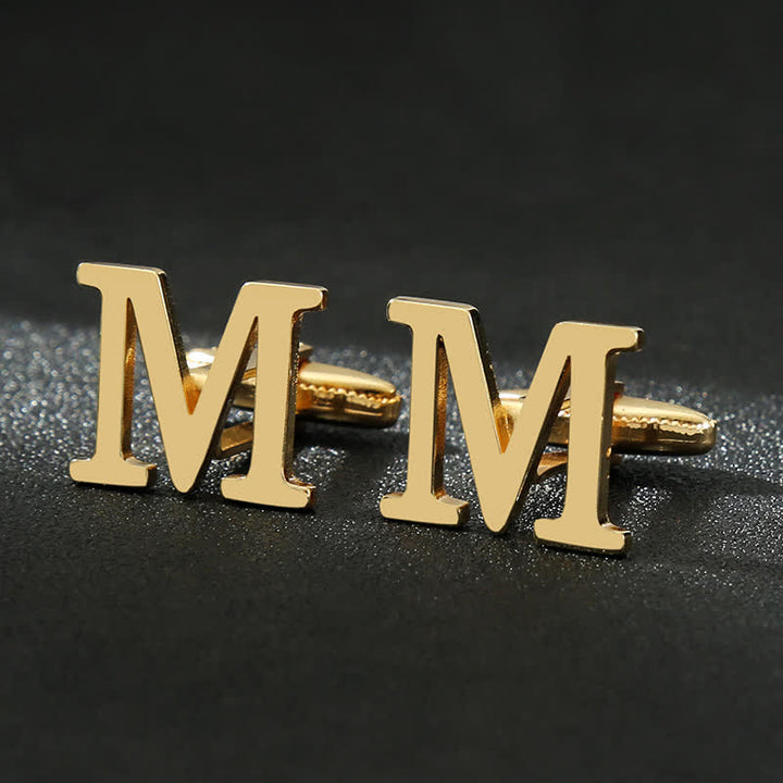 Men's 1 Pair Gold Plated Initial Letter 26 Alphabet Cufflinks
