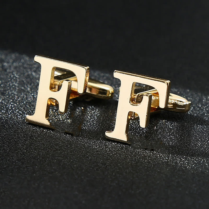 Men's 1 Pair Gold Plated Initial Letter 26 Alphabet Cufflinks