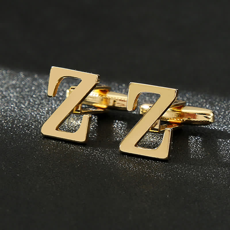 Men's 1 Pair Gold Plated Initial Letter 26 Alphabet Cufflinks