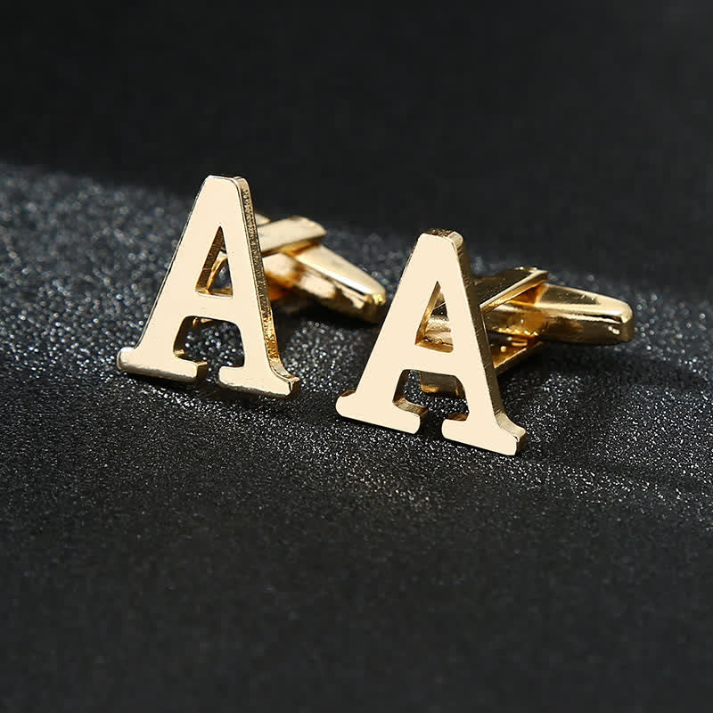 Men's 1 Pair Gold Plated Initial Letter 26 Alphabet Cufflinks