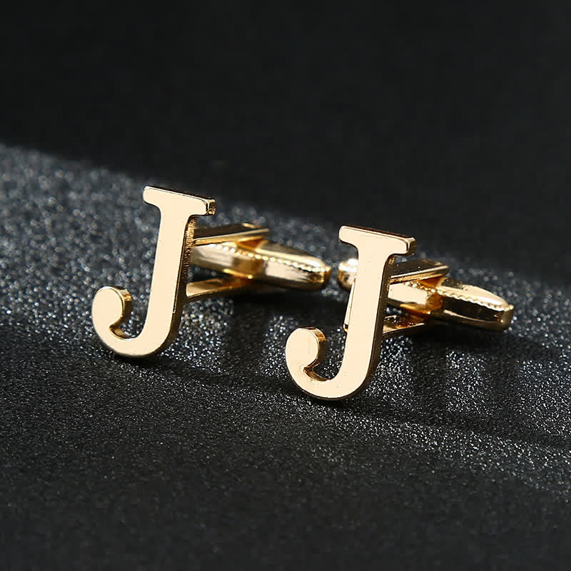 Men's 1 Pair Gold Plated Initial Letter 26 Alphabet Cufflinks - J - image 10