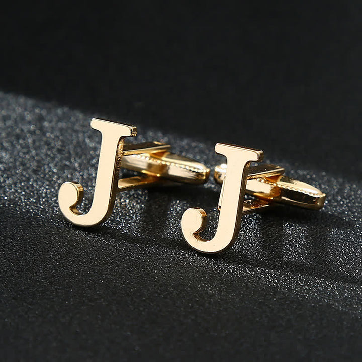 Men's 1 Pair Gold Plated Initial Letter 26 Alphabet Cufflinks - J - image 10