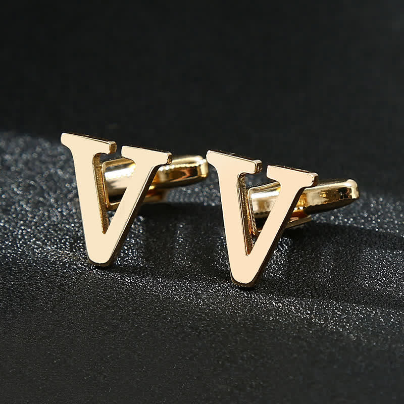 Men's 1 Pair Gold Plated Initial Letter 26 Alphabet Cufflinks - V - image 22